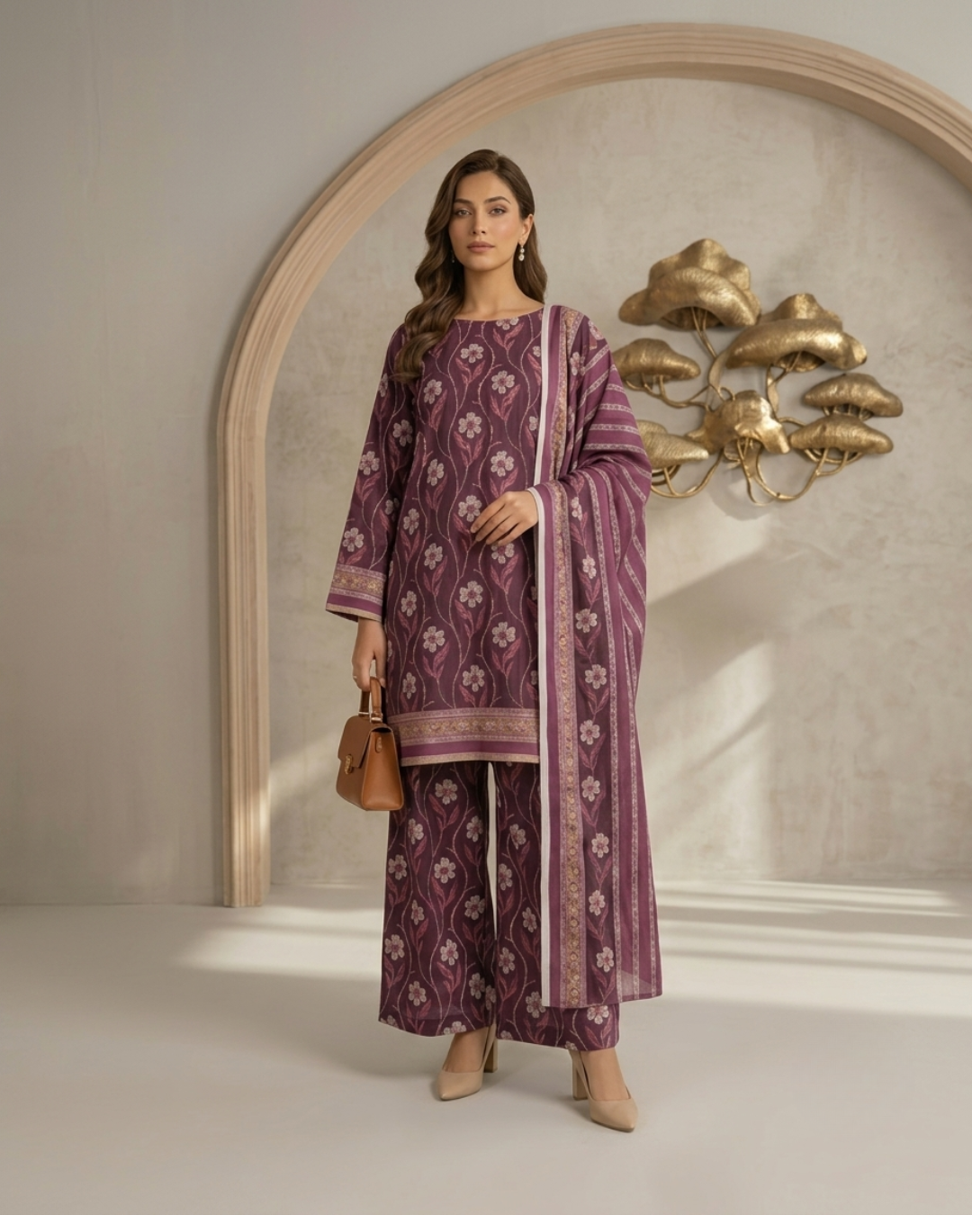 Printed Lawn 3Pc Suit – Mauve Floral