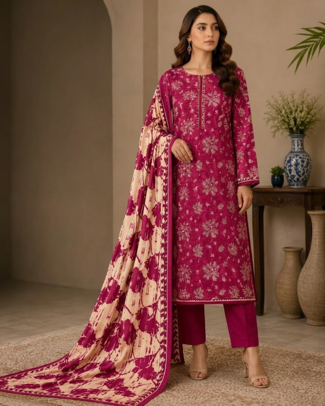 B.S Volume#02 – Deep Pink & Beige Printed (Printed)
