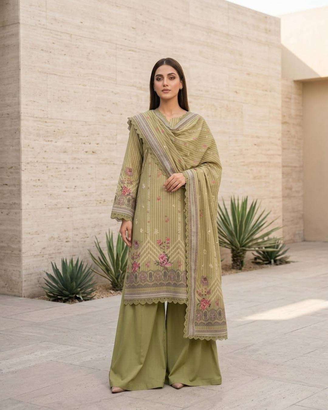 S.N Volume# 02 Air Jet – Olive Green & Pink Floral (Printed)