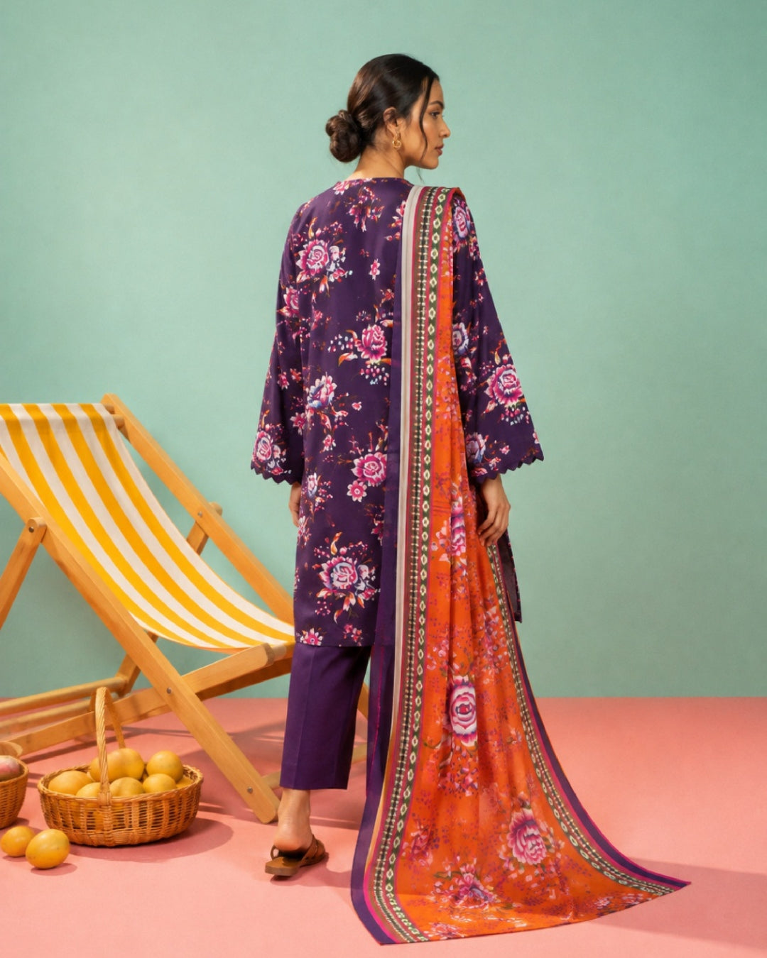 3-Piece Printed Linen Winter – Purple Pink Floral
