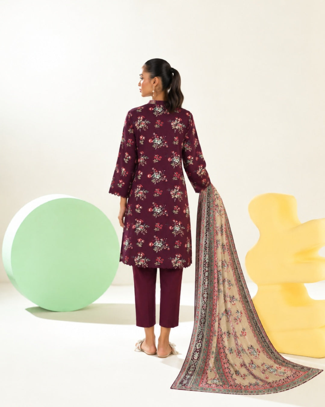 3-Piece Printed Linen Winter – Plum Floral