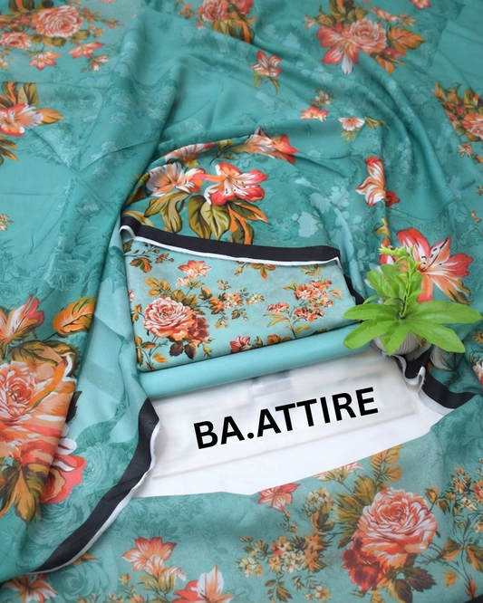 B.S Volume 01 - Printed Lawn 3 Piece Suit - Sea Green / Mint Green