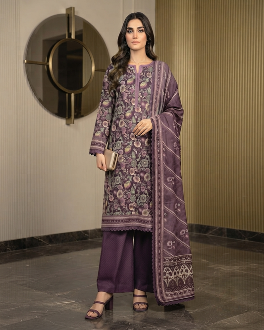 Printed Lawn 3Pc Suit – Deep Purple Floral