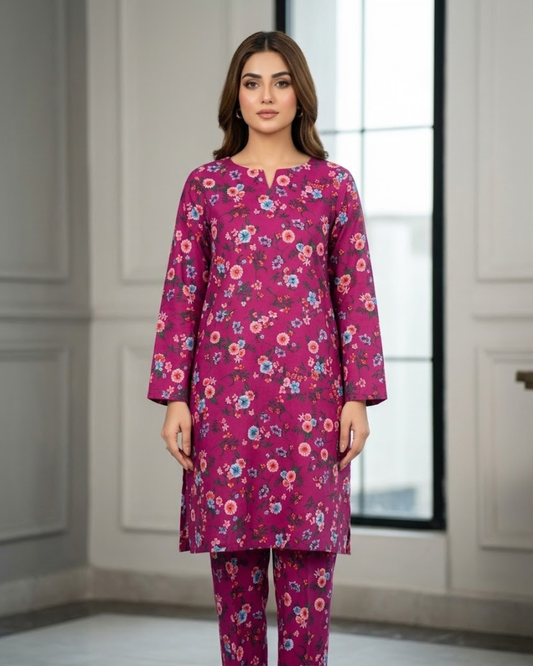 Winter Dynasty Printed 2Pc Cotton – Purple Multi Floral