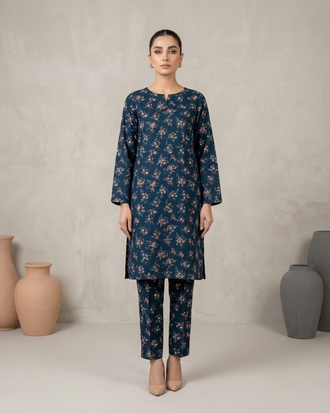Summer Dynasty Printed 2Pc Cotton – Deep Blue Floral