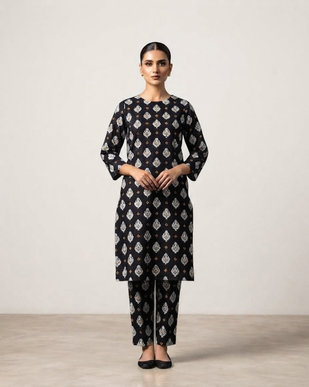 Summer Dynasty Printed 2Pc Cotton – Black Motifs