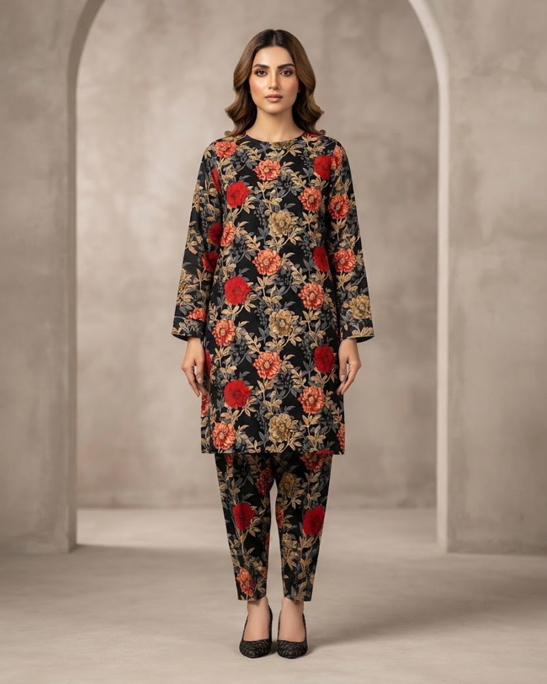 Summer Dynasty Printed 2Pc Cotton – Black Red
