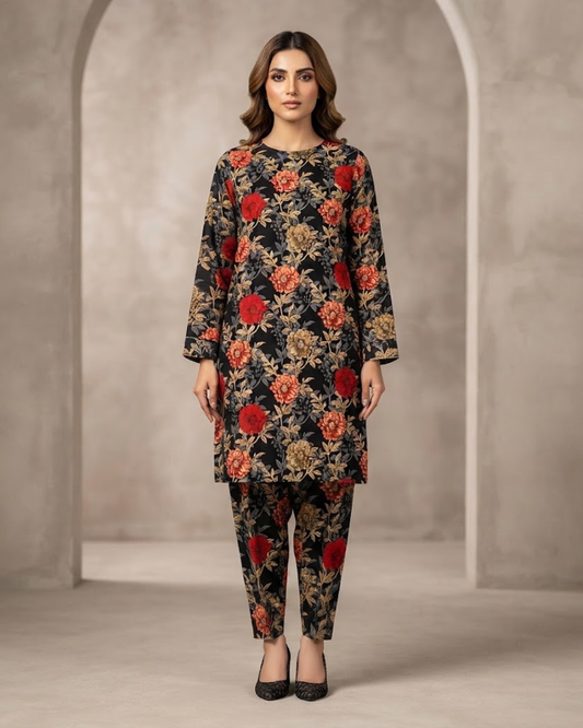 Summer Dynasty Printed 2Pc Cotton – Black Red