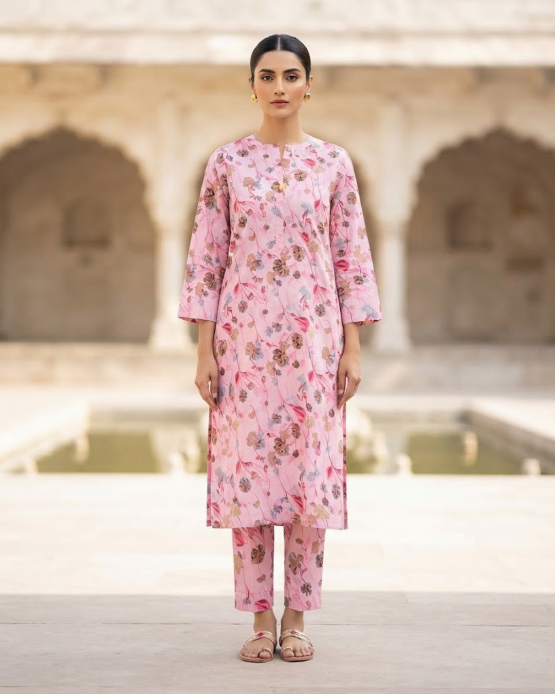 Summer Dynasty Printed 2Pc Cotton – Light Pink
