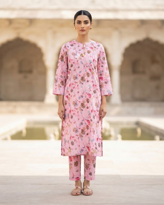 Winter Dynasty Printed 2Pc Cotton – Light Pink