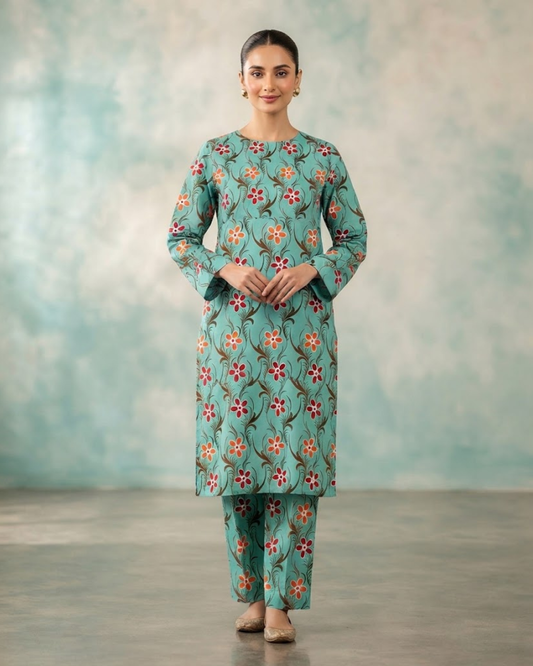 Summer Dynasty Printed 2Pc Cotton – Mint Blue