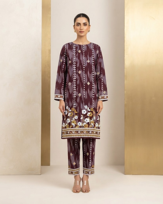 Summer Dynasty Printed 2Pc Cotton – Maroon