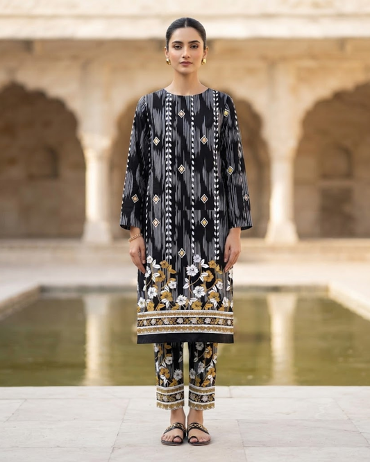 Summer Dynasty Printed 2Pc Cotton – Black & White