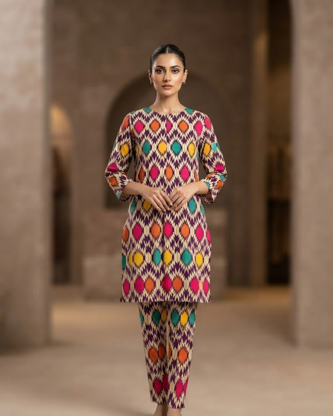 Summer Dynasty Printed 2Pc Cotton – Purple & Multi-Color