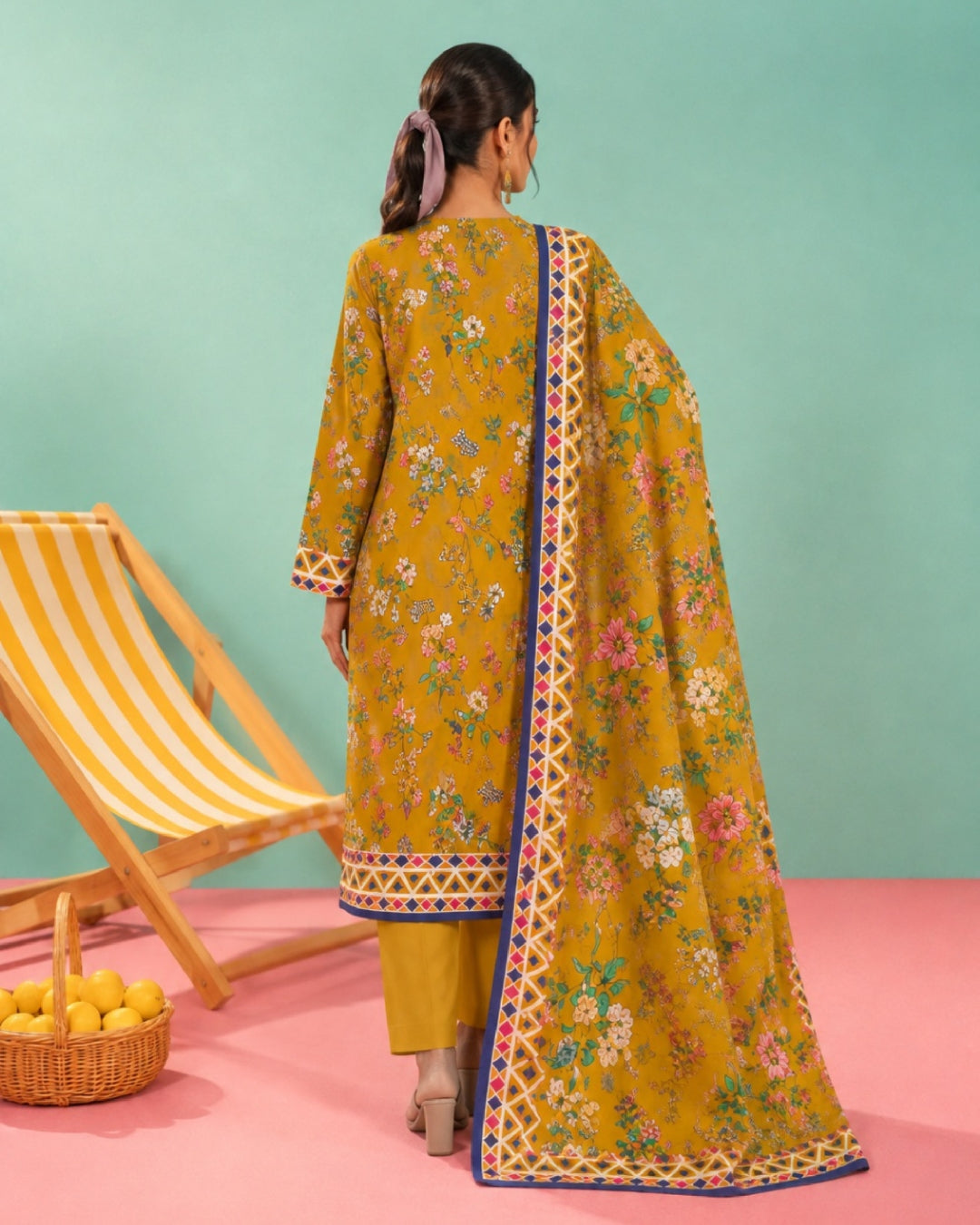 3-Piece Printed Linen Winter – Mustard Floral