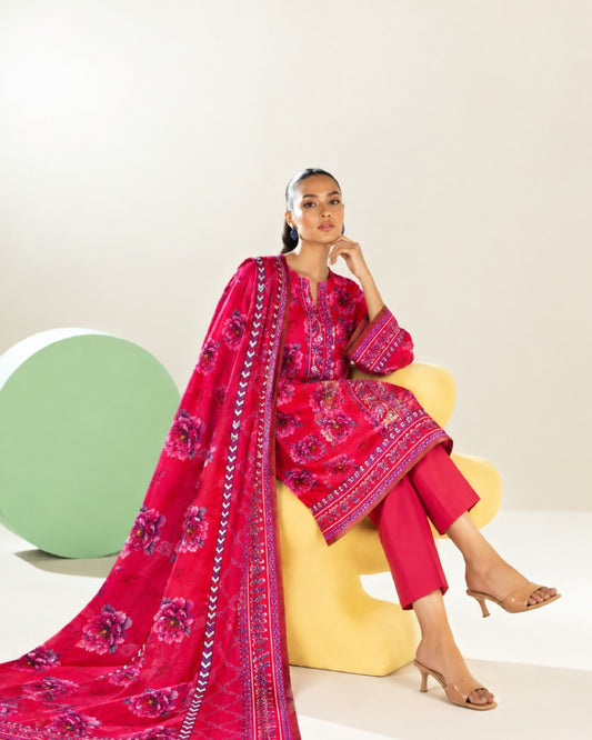 3-Piece Printed Linen Winter – Pink Floral