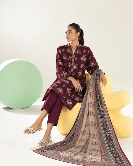 3-Piece Printed Linen Winter – Plum Floral
