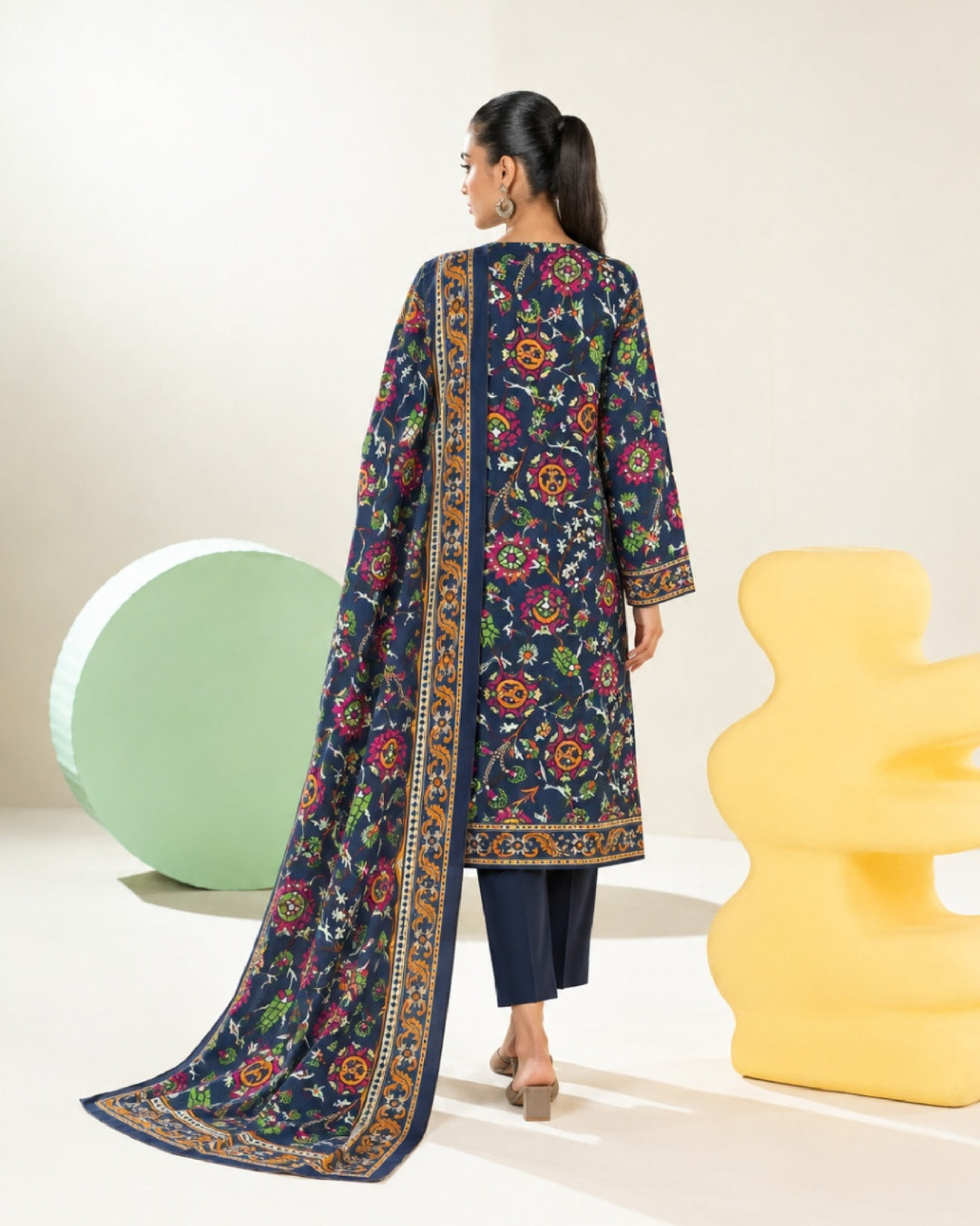 3-Piece Printed Linen Winter – Navy Multi Floral