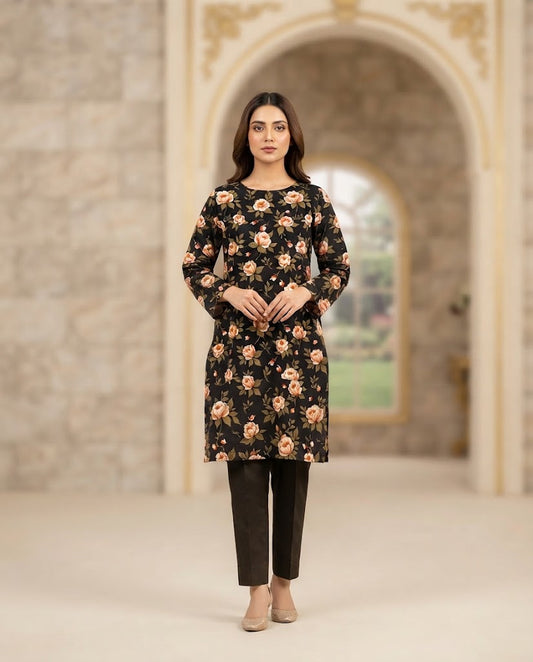 Winter Dynasty Printed 2Pc Cotton – Black Peach Floral