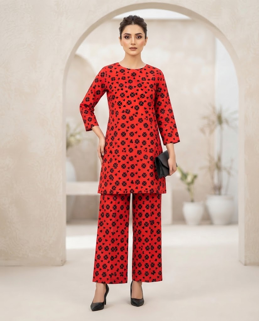 Winter Dynasty Printed 2Pc Cotton – Red Black Clover