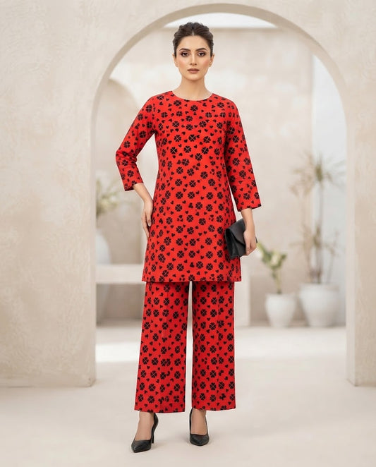 Winter Dynasty Printed 2Pc Cotton – Red Black Clover